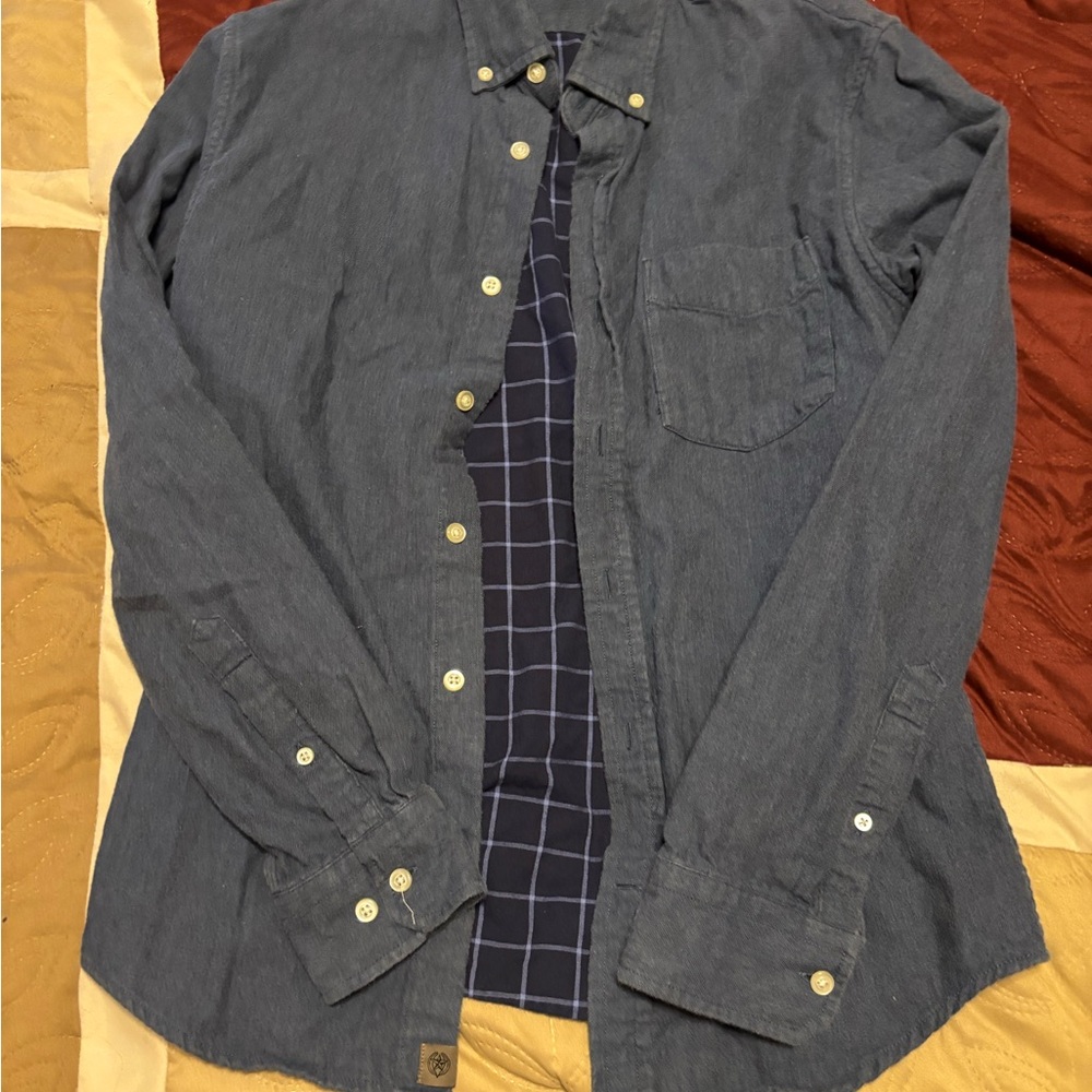 Banana Republic Dark Blue Shirt Jacket/Flannel - Size: Small